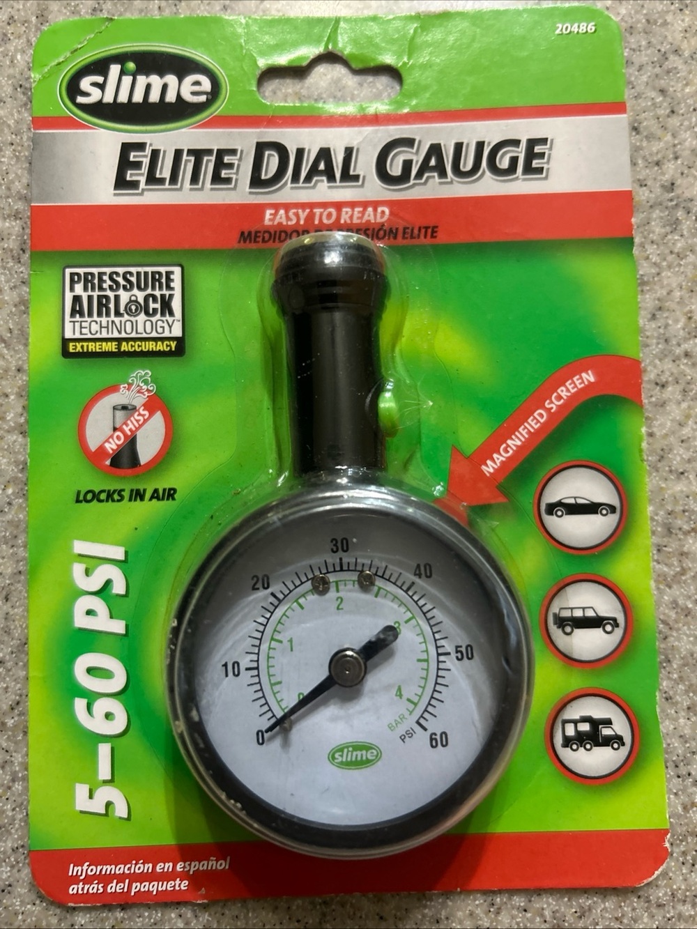 Slime 20486 Professional Car Truck SUV 5-60 PSI Air Pressure Gauge